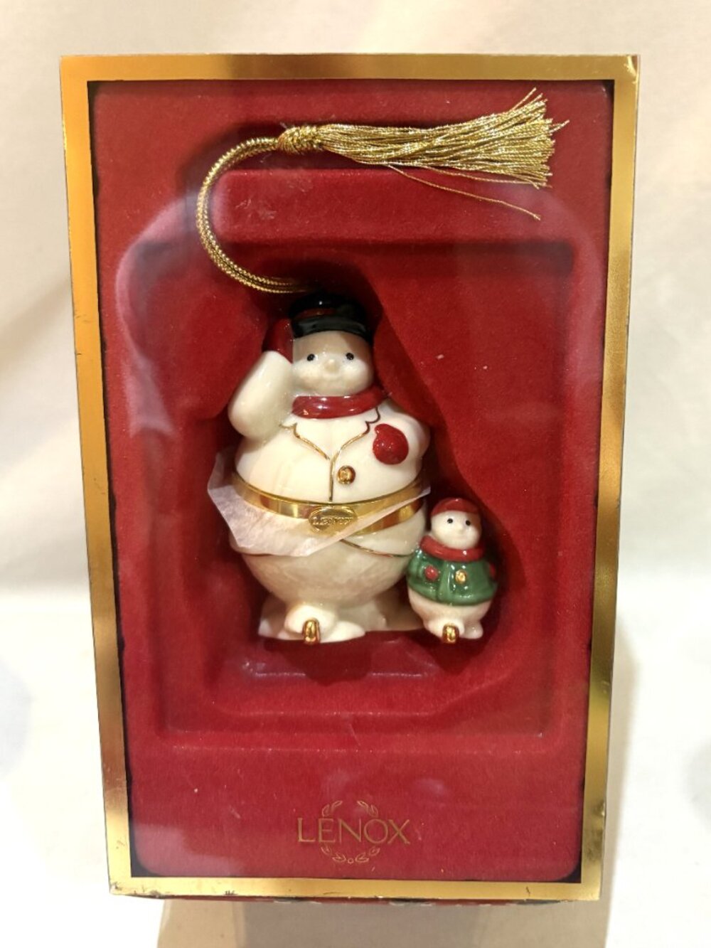 Lenox Porcelain Snowman Christmas Ornament Hinged Trinket Box NIB